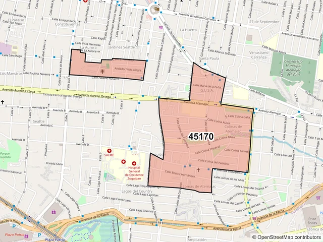 Mapa del código postal 45170, Zapopan, Jalisco