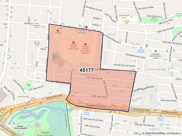 Mapa del código postal 45177, Zapopan, Jalisco