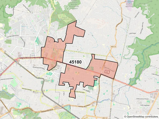 Mapa del código postal 45180, Zapopan, Jalisco