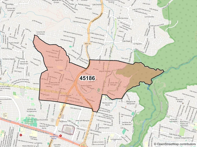 Mapa del código postal 45186, Zapopan, Jalisco