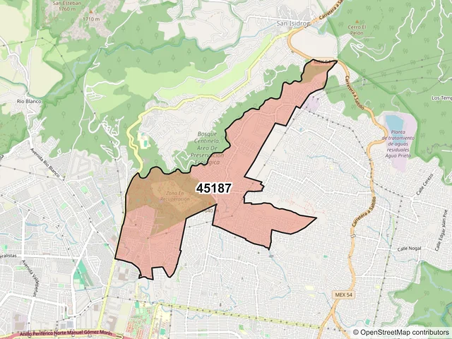 Mapa del código postal 45187, Zapopan, Jalisco