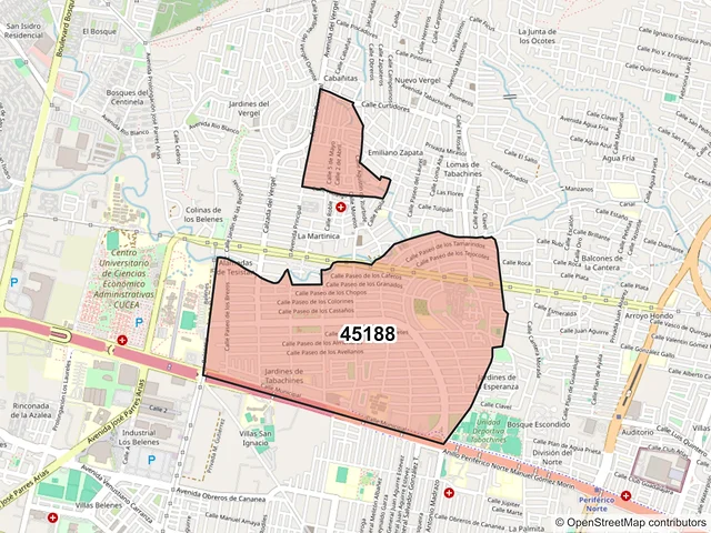 Mapa del código postal 45188, Zapopan, Jalisco