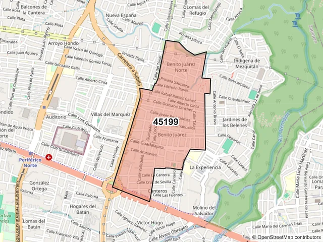 Mapa del código postal 45199, Zapopan, Jalisco