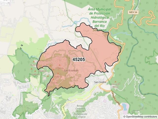Mapa del código postal 45205, Zapopan, Jalisco