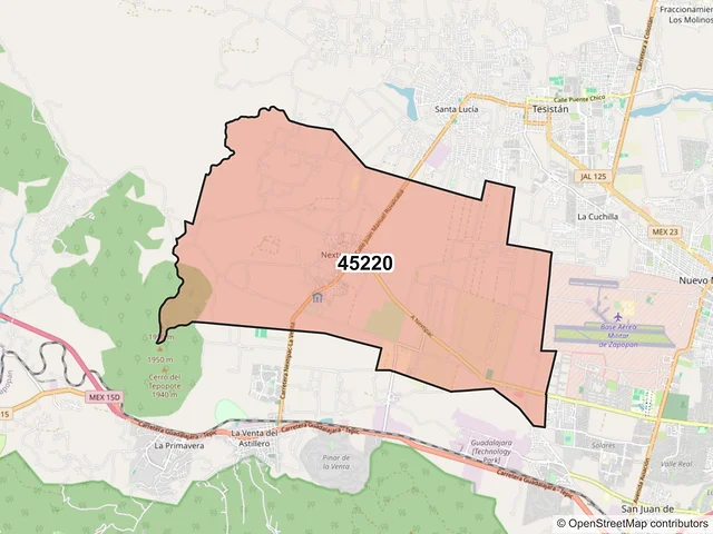 Mapa del código postal 45220, Zapopan, Jalisco
