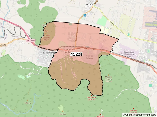 Mapa del código postal 45221, Zapopan, Jalisco