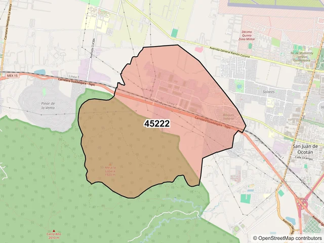 Mapa del código postal 45222, Zapopan, Jalisco