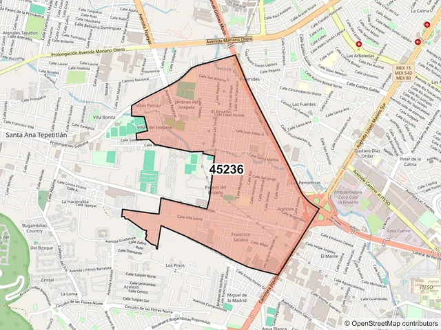 Mapa del código postal 45236, Zapopan, Jalisco
