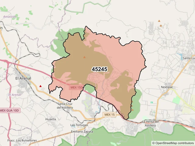Mapa del código postal 45245, Zapopan, Jalisco