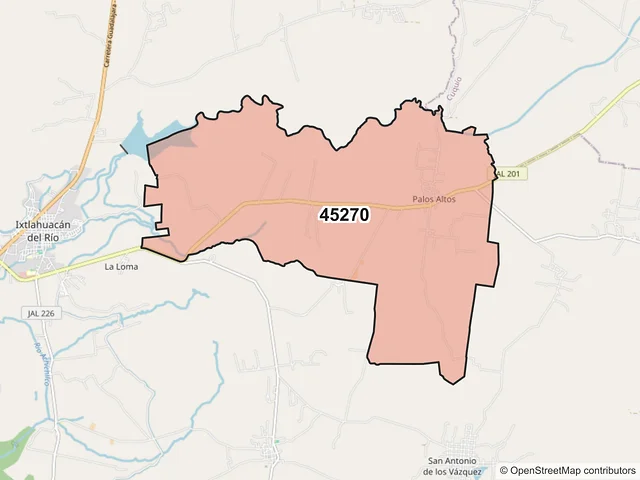 Mapa del código postal 45270, Ixtlahuacán del Río, Jalisco