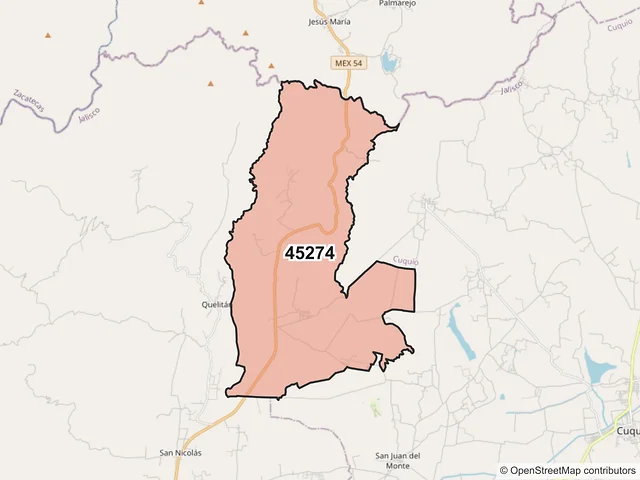 Mapa del código postal 45274, Ixtlahuacán del Río, Jalisco