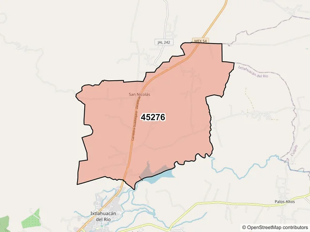 Mapa del código postal 45276, Ixtlahuacán del Río, Jalisco