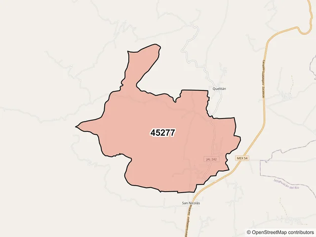 Mapa del código postal 45277, Ixtlahuacán del Río, Jalisco