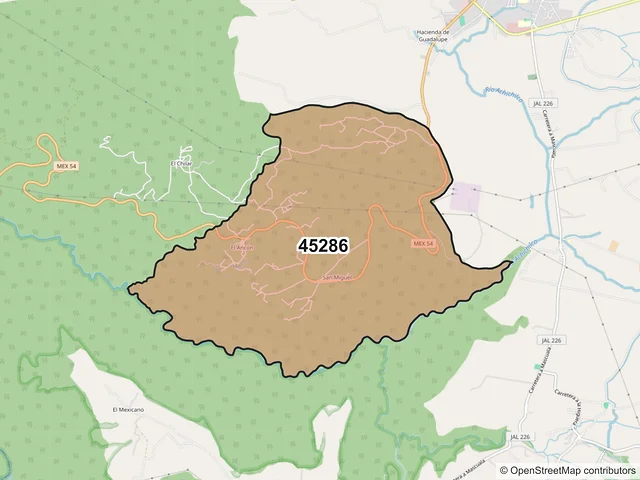 Mapa del código postal 45286, Ixtlahuacán del Río, Jalisco