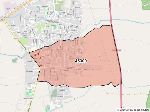 Mapa del código postal 45300, Tala, Jalisco