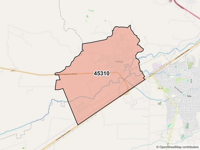 Mapa del código postal 45310, Tala, Jalisco