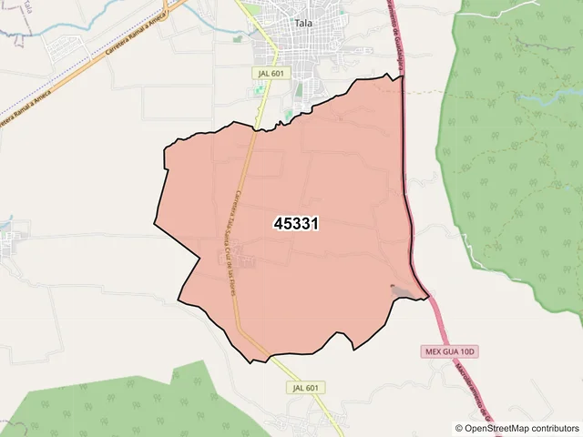 Mapa del código postal 45331, Tala, Jalisco