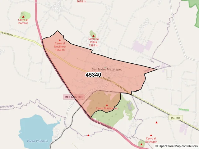 Mapa del código postal 45340, Tala, Jalisco