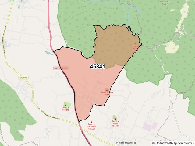 Mapa del código postal 45341, Tala, Jalisco