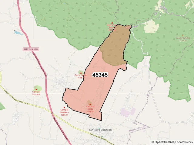 Mapa del código postal 45345, Tala, Jalisco