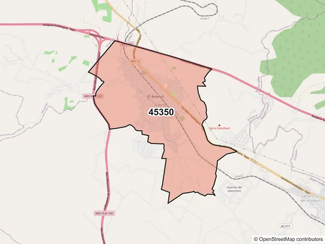 Mapa del código postal 45350, El Arenal, Jalisco