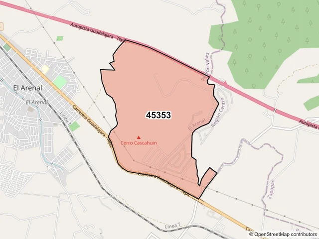 Mapa del código postal 45353, El Arenal, Jalisco