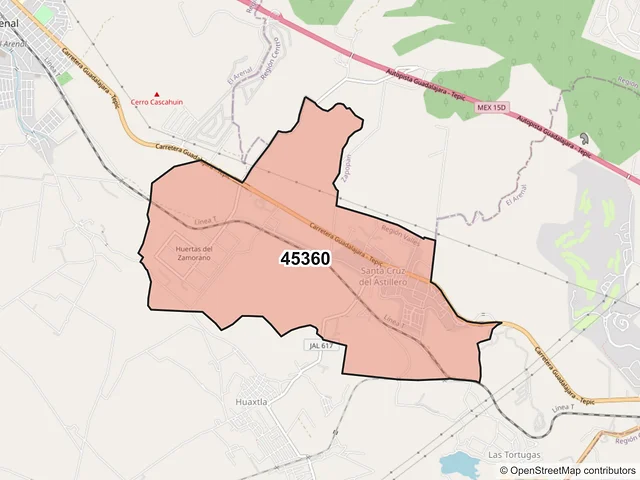 Mapa del código postal 45360, El Arenal, Jalisco