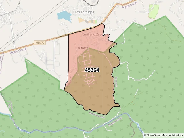 Mapa del código postal 45364, El Arenal, Jalisco