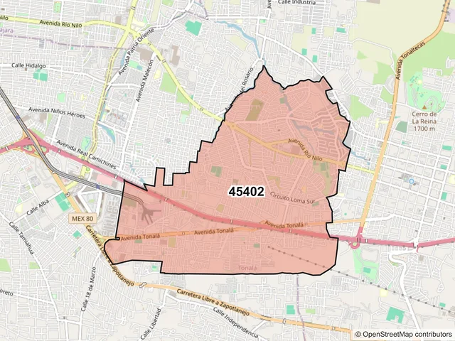 Mapa del código postal 45402, Tonalá, Jalisco