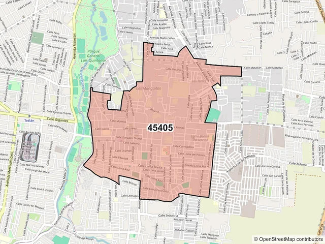 Mapa del código postal 45405, Tonalá, Jalisco