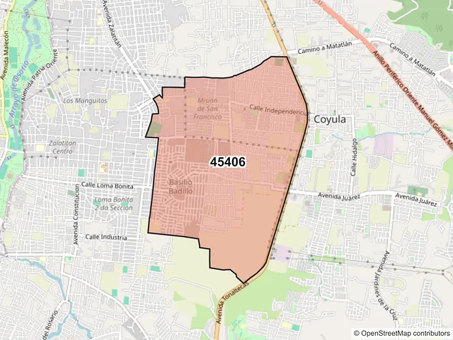Mapa del código postal 45406, Tonalá, Jalisco