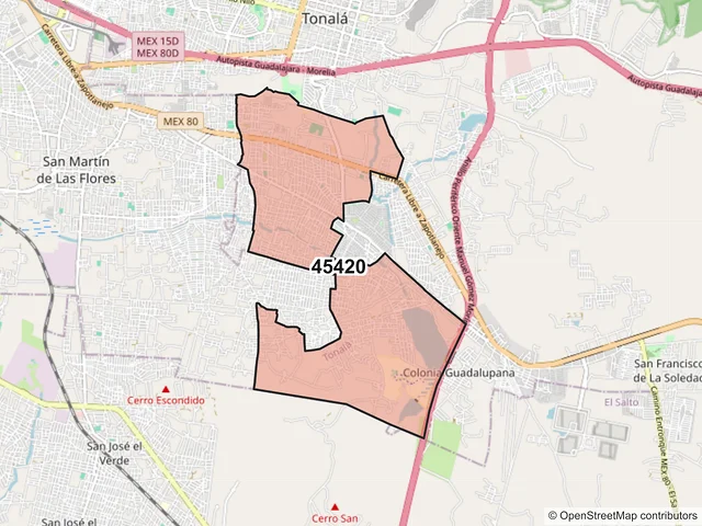 Mapa del código postal 45420, Tonalá, Jalisco