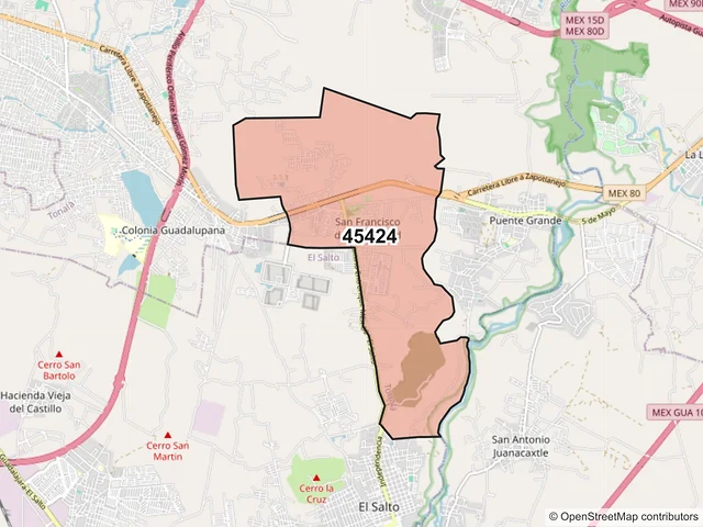 Mapa del código postal 45424, Tonalá, Jalisco