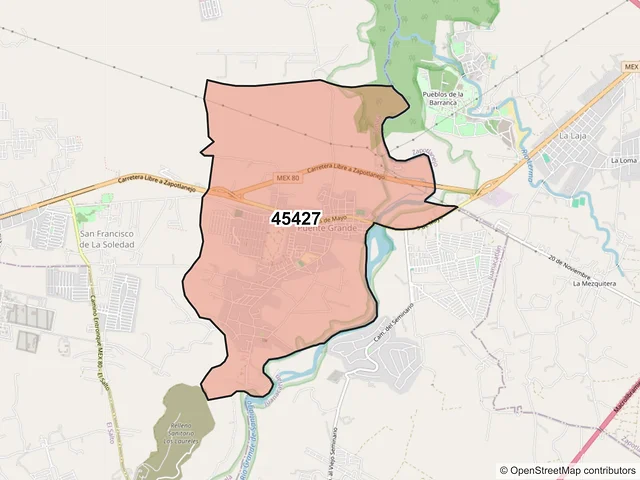 Mapa del código postal 45427, Tonalá, Jalisco