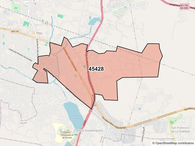 Mapa del código postal 45428, Tonalá, Jalisco