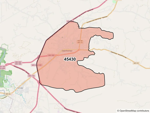 Mapa del código postal 45430, Zapotlanejo, Jalisco