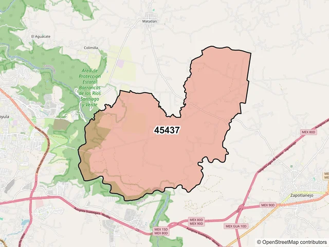 Mapa del código postal 45437, Zapotlanejo, Jalisco