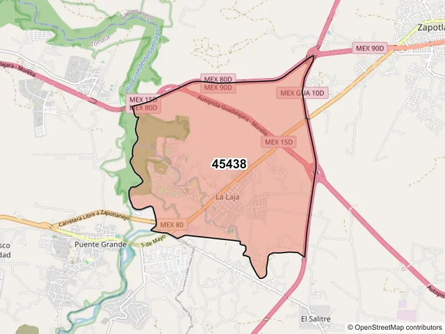 Mapa del código postal 45438, Zapotlanejo, Jalisco