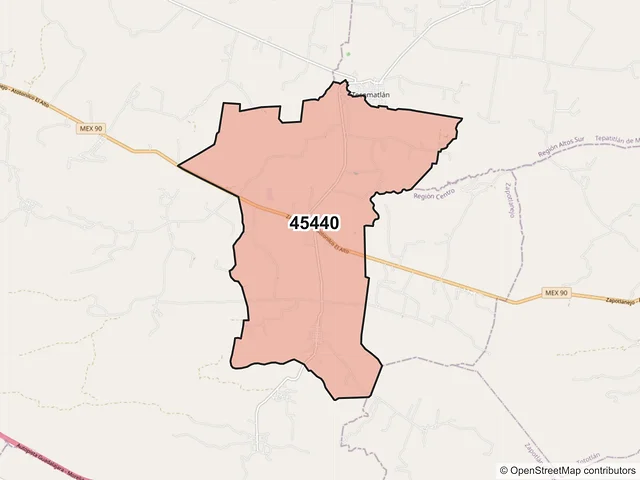 Mapa del código postal 45440, Zapotlanejo, Jalisco