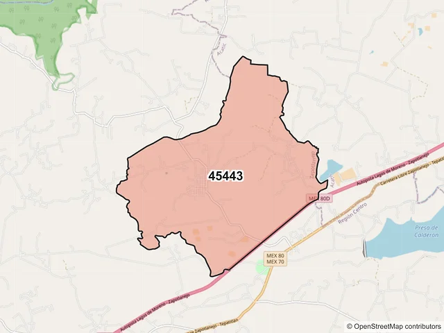 Mapa del código postal 45443, Zapotlanejo, Jalisco