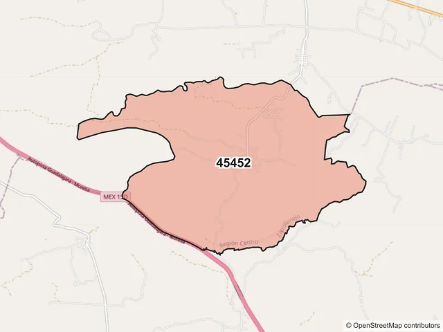 Mapa del código postal 45452, Zapotlanejo, Jalisco