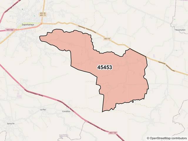 Mapa del código postal 45453, Zapotlanejo, Jalisco
