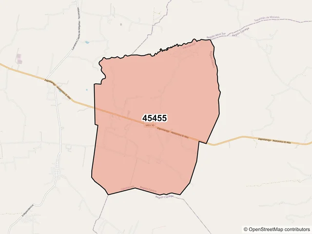Mapa del código postal 45455, Zapotlanejo, Jalisco