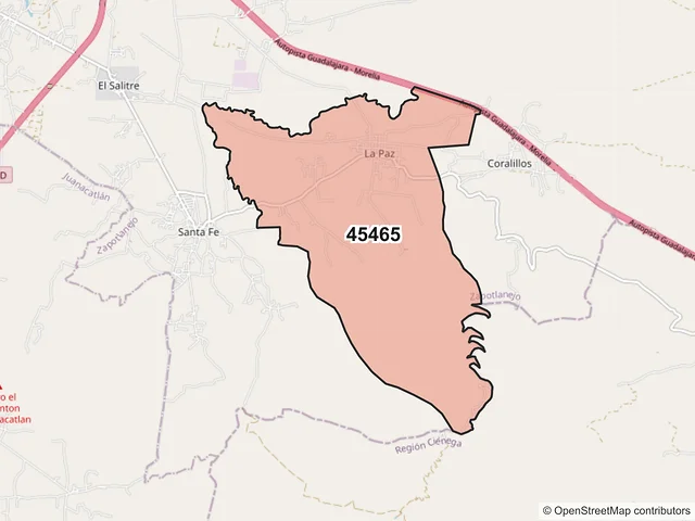 Mapa del código postal 45465, Zapotlanejo, Jalisco
