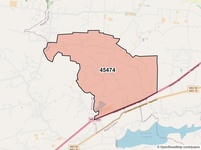 Mapa del código postal 45474, Acatic, Jalisco