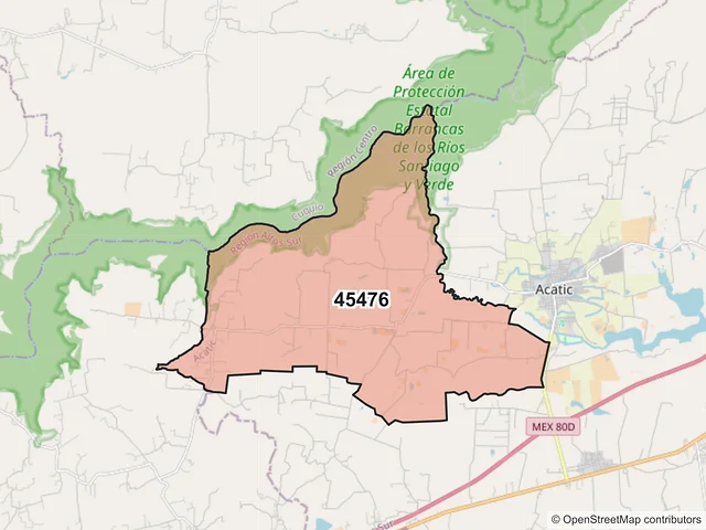 Mapa del código postal 45476, Acatic, Jalisco