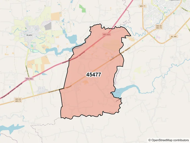Mapa del código postal 45477, Acatic, Jalisco
