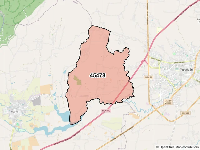 Mapa del código postal 45478, Acatic, Jalisco