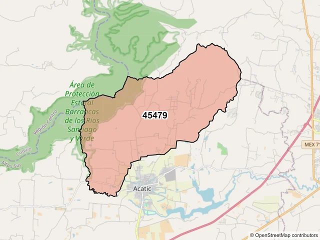 Mapa del código postal 45479, Acatic, Jalisco
