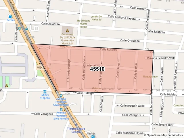 Mapa del código postal 45510, San Pedro Tlaquepaque, Jalisco